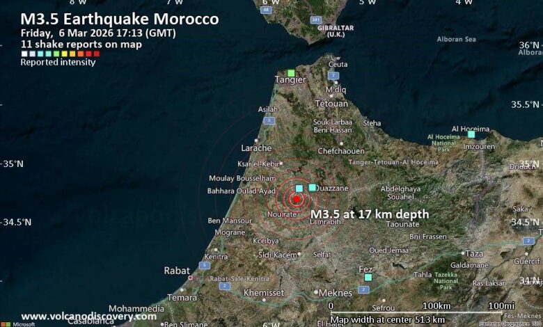 تسجيل هزة أرضية بإقليم سيدي قاسم % shakemap sat 22780303